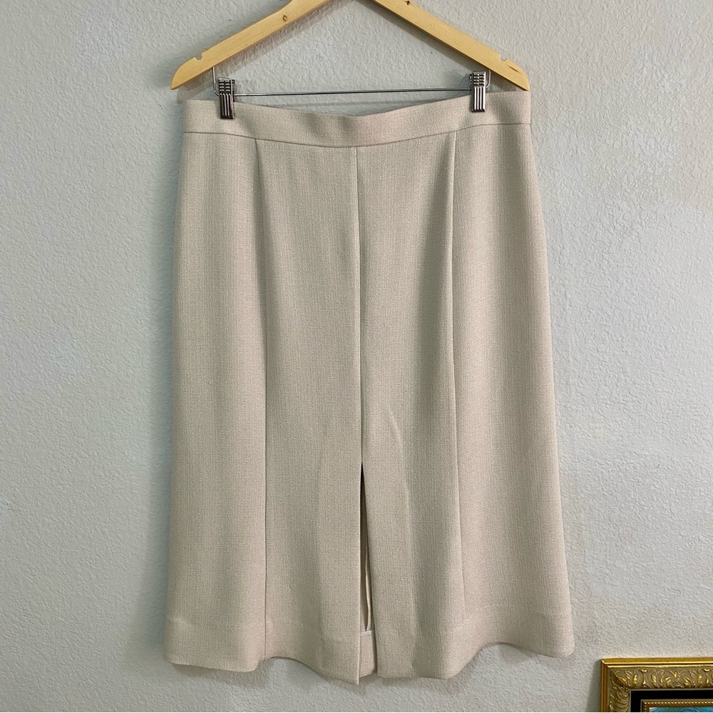 MM.LaFleur Eva Skirt in Magnolia Textured Suiting Front Slit Midi Size 14
